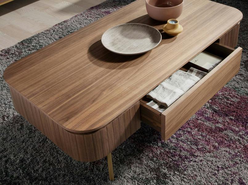 Angel Cerdá Rectangular Coffee Table in Walnut and Gold Polished Steel 2108