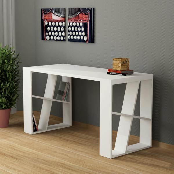 Decortie Honey Modern Desk with Integrated Bookshelf Storage 137cm