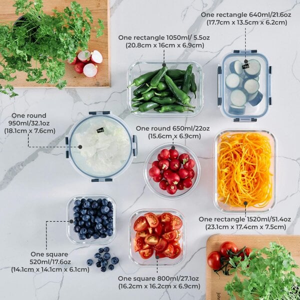 Neo 7 Glass Containers & 7 Lids Food Storage Set - 7 Piece
