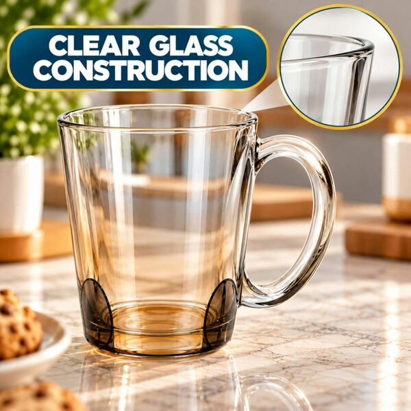 Dyzi 6 Piece 300ml Clear Glass Mug Set Tea Coffee Cups with Handles