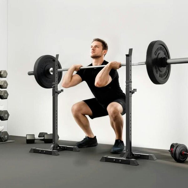 Adjustable Squat Rack, Weight Strength Training Bench Press Rack Weight Bench Supporter for Home Gym Exercise, Max Load 150kg, 124-154cm - Black