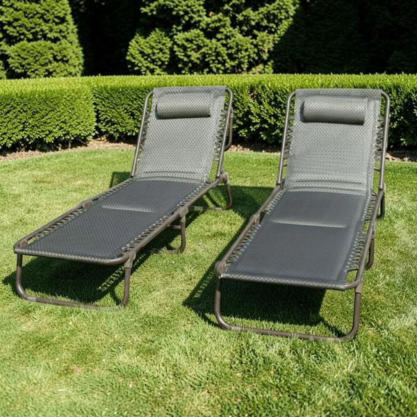 The Garden Marketplace Luxury Padded Lay Flat Garden Sun Loungers Brown (Set of 2)