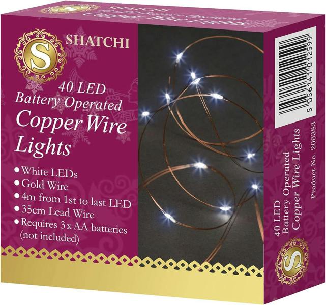 4m 40 LED Battery Operated String Lights with Gold Copper Wire, Cool White Effect, 2 Pack image 6