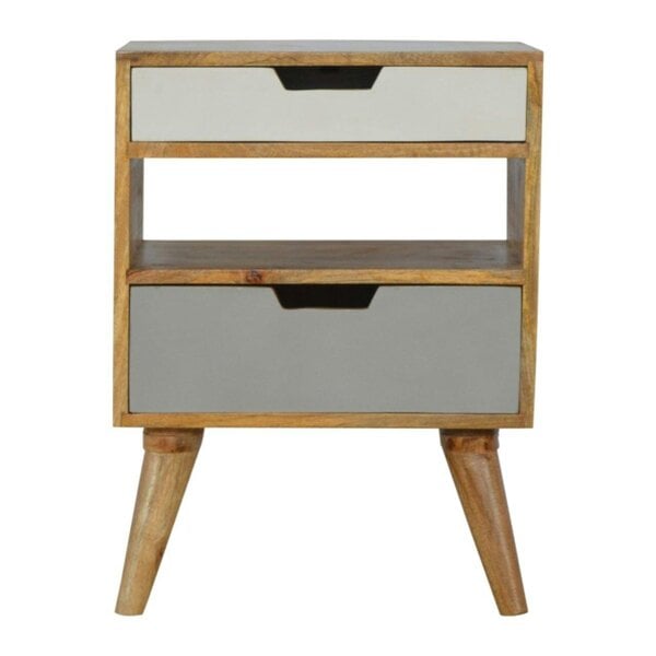 Wyld Haus Pranburi Grey and White Mango Wood Bedside Table 2 Drawers and Open Shelf