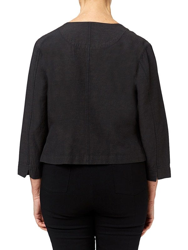 PennyPlain Linen Blend Crop Jacket - Charcoal