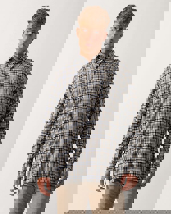 Oliver Sweeney Barnham Mens Long Sleeve Linen Shirt - Navy/Grey Check - CHO - Designer Mens Shirts