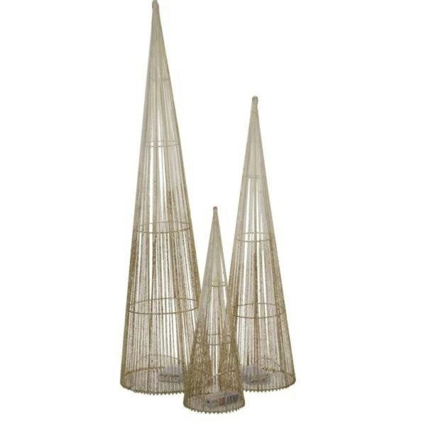 Samuel Alexander LED Tree Cone Obelisk Trio with 90 LEDs in Gold