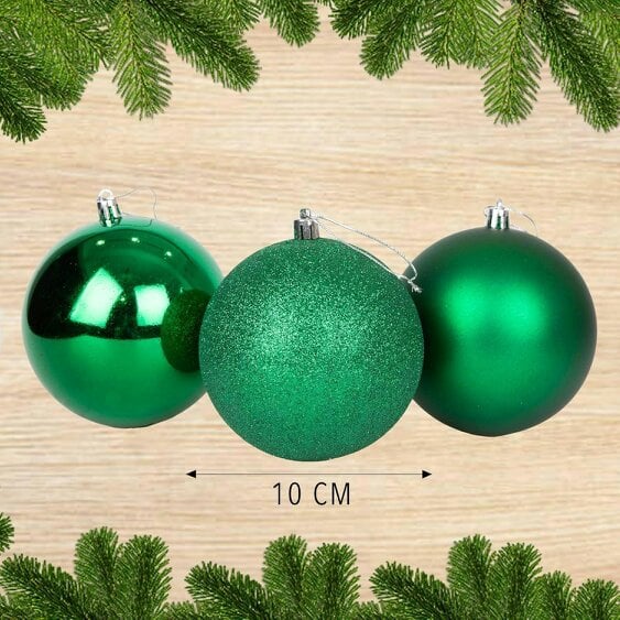 Shatchi 10cm Shatterproof Dark Green Christmas Baubles Set - Pack Sizes for Tree and Home Displays
