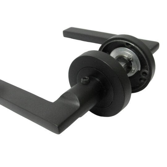 EDH Door Hardware Matt Black Modern Lever on Round Rose Door Handles – Handle Only or Handle + Tubular Latch