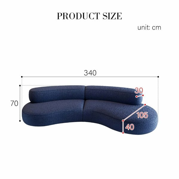 Selim Three Seater Curved Sofa, Modular Sofa, Blue with small curved sofa