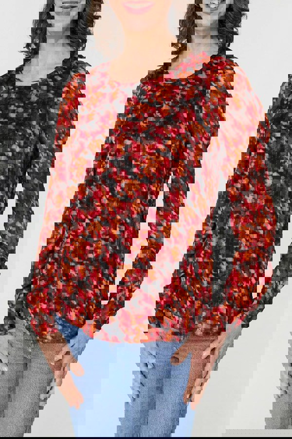 Orange | Printed Semi Sheer Long Sleeve Blouse
