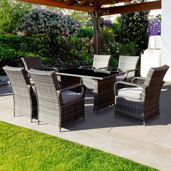 Oseasons Windsor Rattan 6 Seat Rectangular Dining Set in Grey