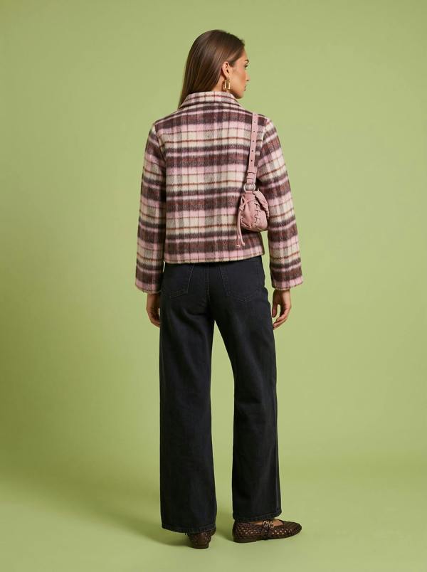Urban Bliss Wool Blend Check Patch Coat