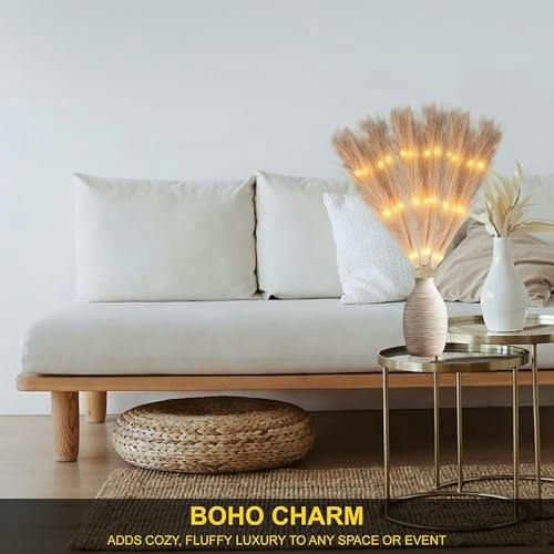 45cm to 100cm Champagne Pampas Grass with Warm White LEDs, Battery-Operated Decorative Stem image 7