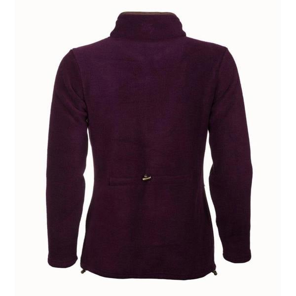 Rear view of the Rydale Ladies Huggate Overhead Fleece in plum showing the adjustable back pull cord