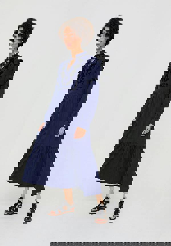 Raffya Lulu Embroidered Maxi Dress In Navy