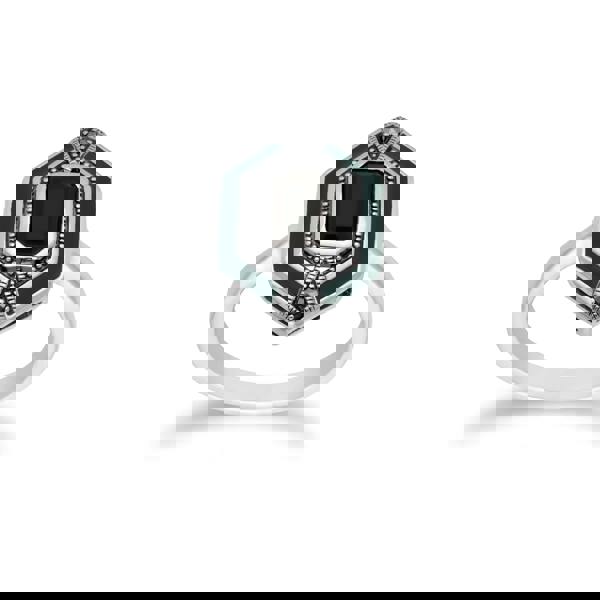 214P303401925-214R602604925 Art Deco Style Black Onyx, Marcasite & Green Enamel Hexagon Ring & Pendant Set in 925 Sterling Silver 3