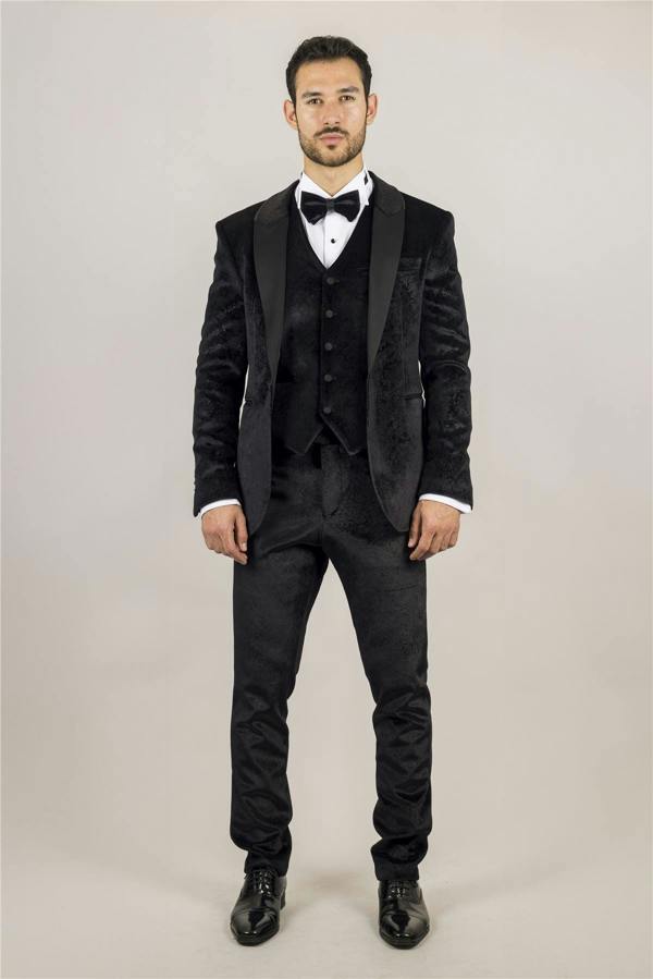 Infinity Leather Men's Black 3 Piece Velvet Wedding Tuxedo Formal Suit