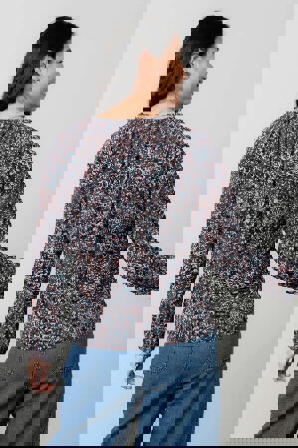 Lily & Me Aspen Floral Print V-Neck Jersey Top Chocolate