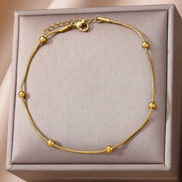 The Colourful Aura Brass Beaded Round Ball Minimalist Boho Slim Foot Payal Anklet