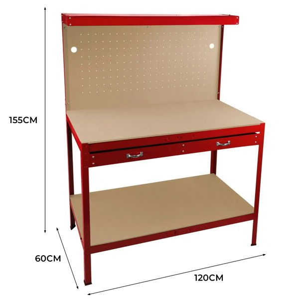 Monster Racking Workbench with Pegboard, Drawer & Light – Red