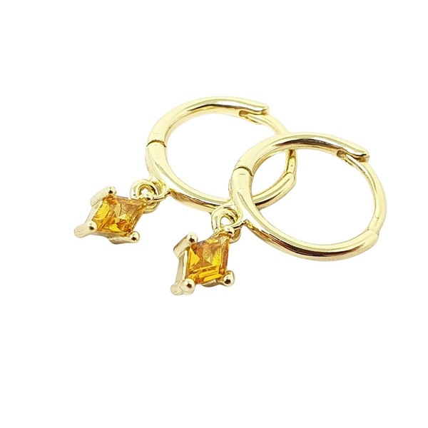 Citrine November Birthstone Delicate Dangle Hoops