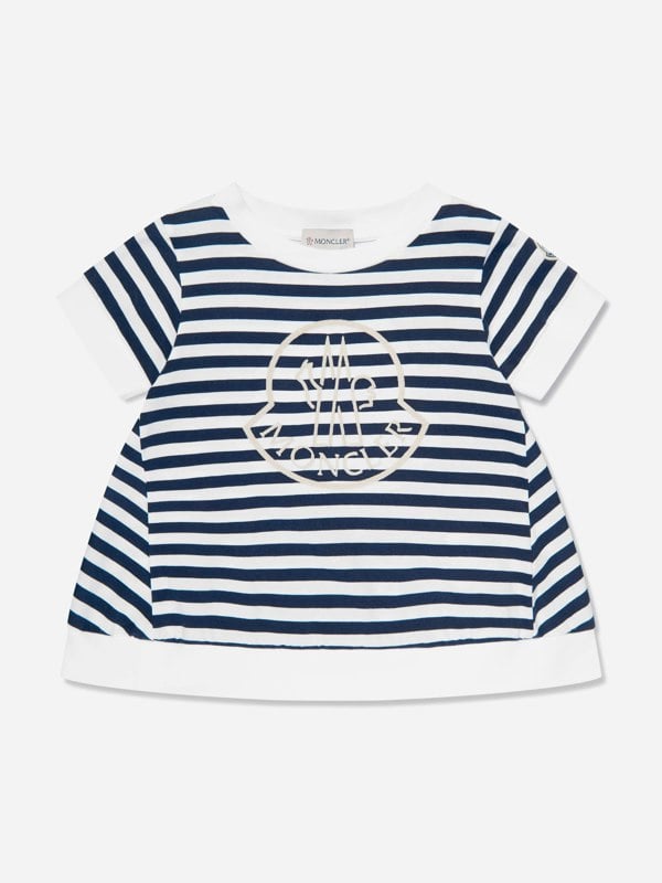 Moncler Enfant Girls Striped Logo T-Shirt in Navy
