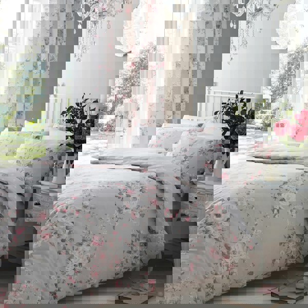 Catherine Lansfield Canterbury Floral Lined Pencil Pleat Curtains