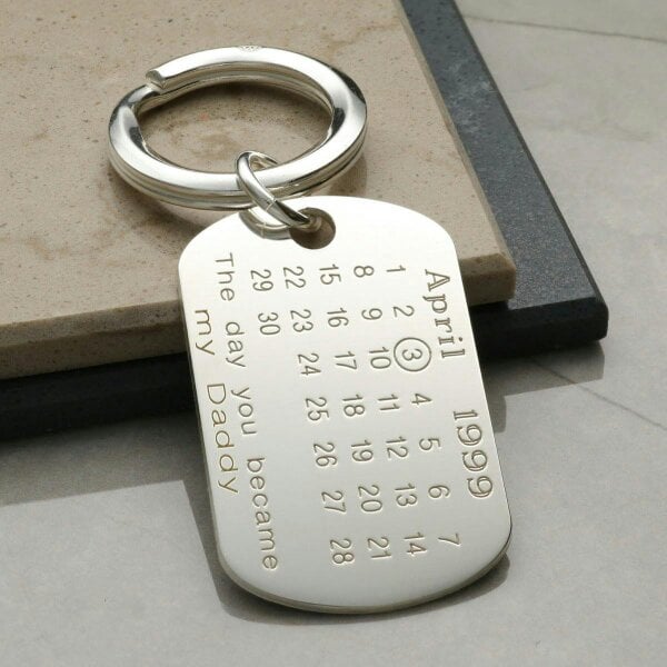 Christopher James of London Sterling Silver Special Date Daddy Keyring With Optional Engraving