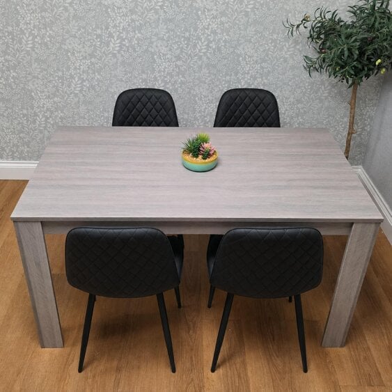 Kosy Koala Modern Grey Dining Table and 4 Black Faux Leather Chairs Set, Kitchen Dining Room Furniture