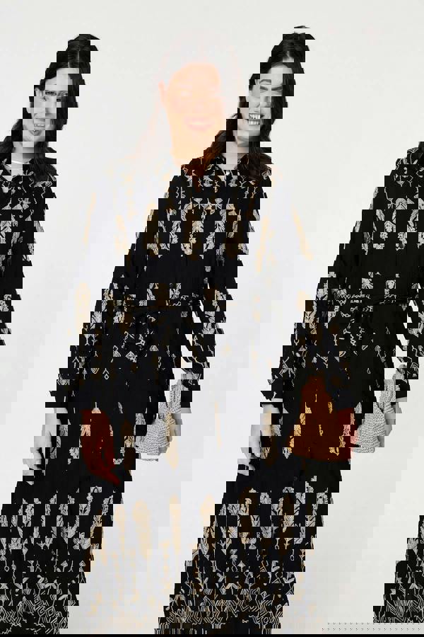 Black | Curve Embroidered Midi Shirt Dress