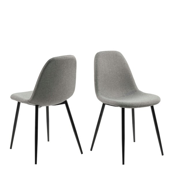 Wyld Haus Set of 4 Venice Light Grey Fabric Dining Chairs with Black Steel Legs