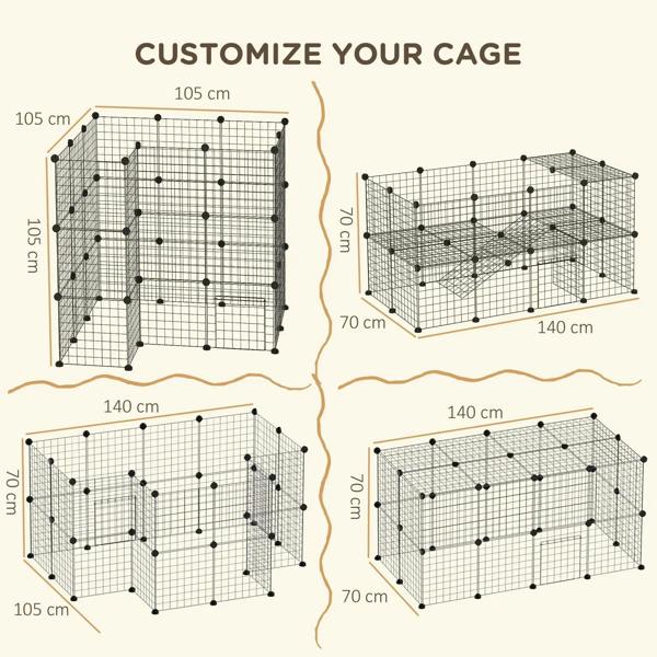 Black metal wire playpen panels arranged in customizable layouts