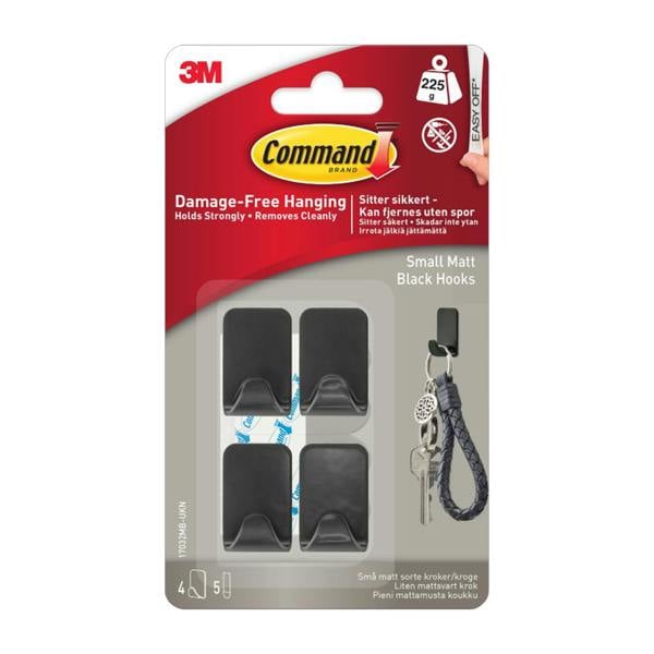 Command 17032MB-UKN Small Metallic Hook Black 225g 4pk - One Colour - 
