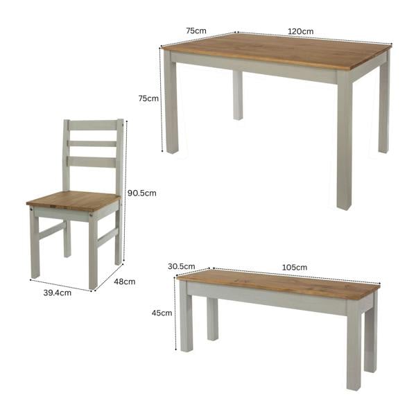 Core Products Linea 4-Piece Dining Set, Table, Bench & 2 Chairs, Scandinavian Design