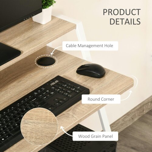 Wyld Haus Dodosu 84cm Wooden White And Oak Compact Writing Desk With Storage Shelf