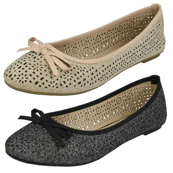 Spot On Ladies Spot On Punched Design Ballerinas F80376