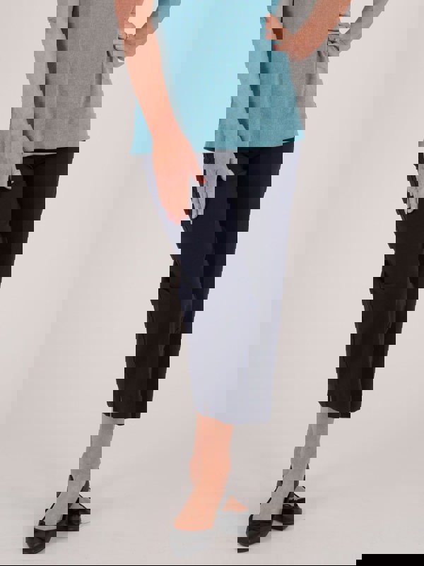 PennyPlain Navy Linen Blend Cropped Trousers