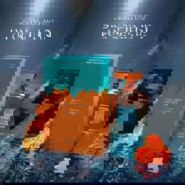 Anfar London Midnight Frost Tangerine Extrait 100ML box and bottle with oranges