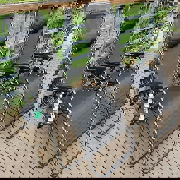 Gr8 Garden 2 x Zero Gravity Reclining Garden Chair Sun Beach Lounger Recliner Outdoor Black