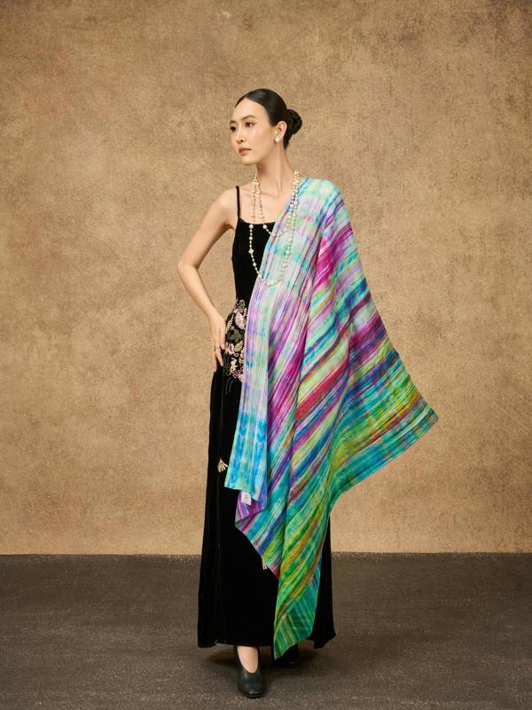 Rainbow Brushstroke Silk Scarf – Hand-Dyed Mulberry Silk, Festival & Statement Wrap