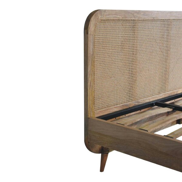 Wyld Haus Trapani King Size Bohemian Rattan and Mango Wood Bed with Headboard