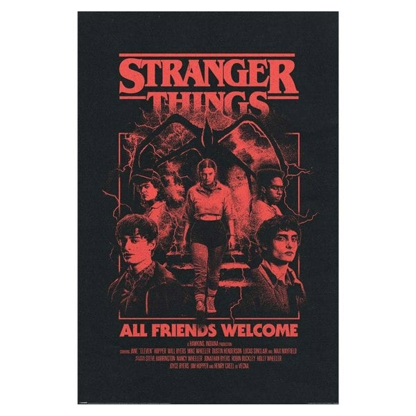 Stranger Things All Friends Welcome Poster - Black/Red