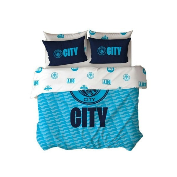 Manchester City FC Crest Duvet Cover Set - White/Blue