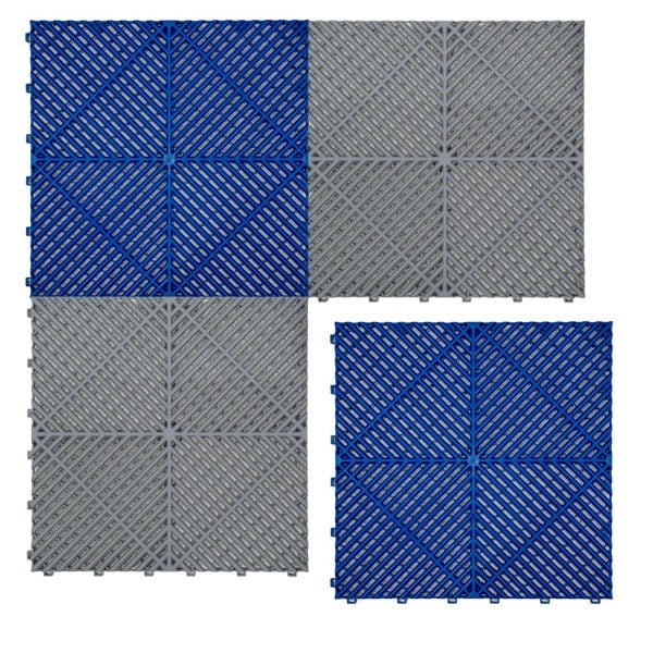 Monstershop Vented Garage Floor Tiles With Edges – 60 Grey & 60 Blue
