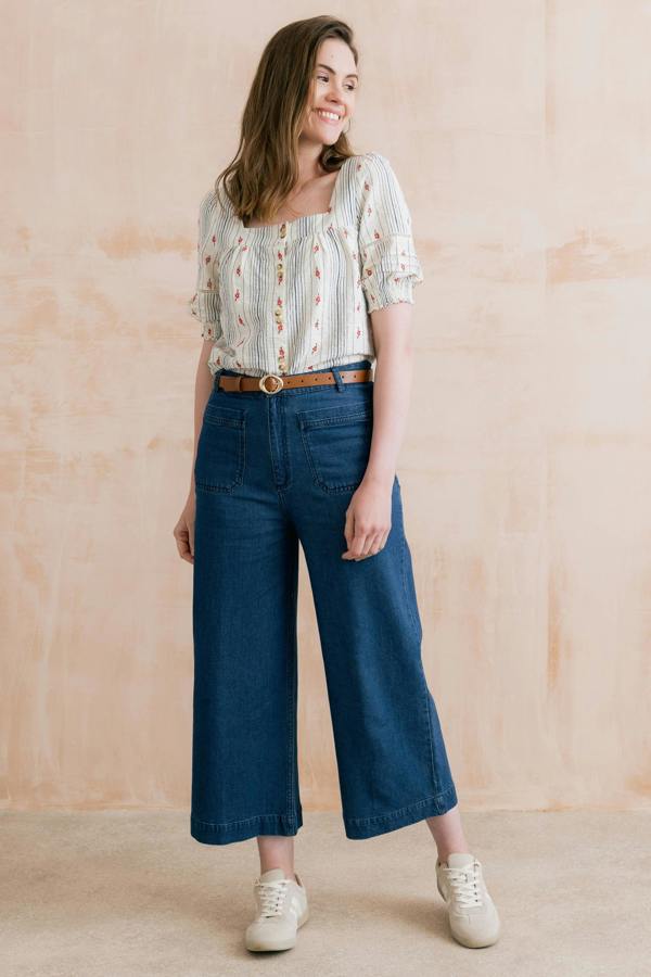 Lily & Me Poppy Embroidered Stripe Blouse Ecru
