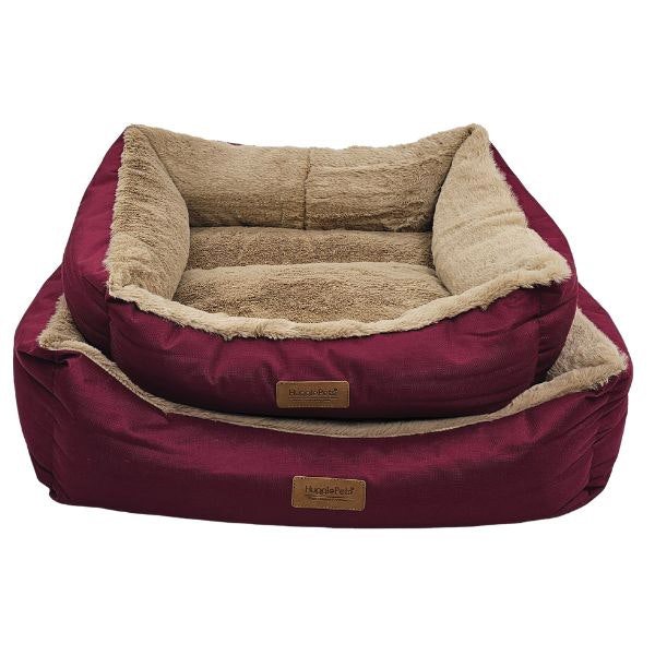 HugglePets Luxury Plush Dog Lounger - Red &amp; Oatmeal