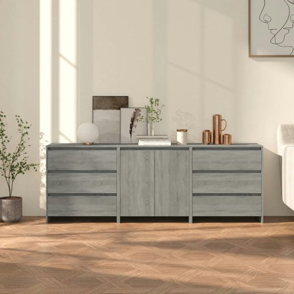 Berkfield 3 Piece Sideboard Grey Sonoma Engineered Wood