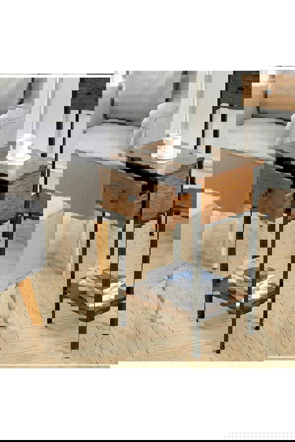 Living and Home Industrial Side Table with Drawer