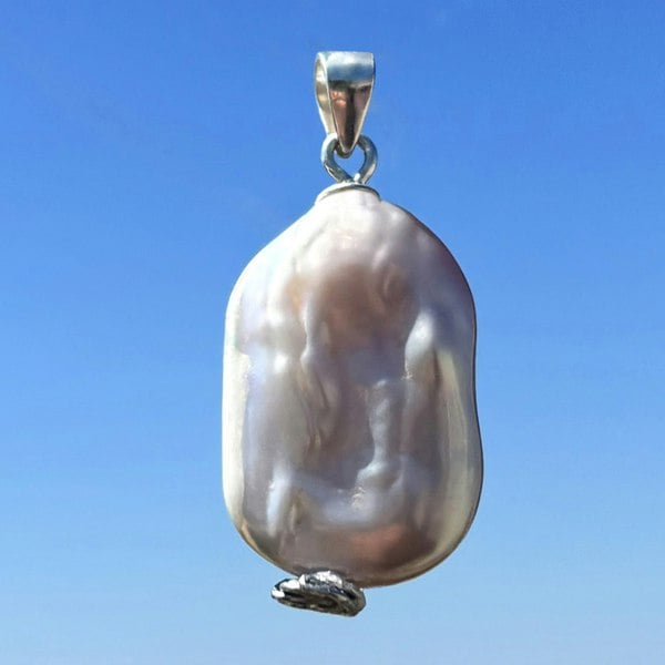 Rectangle-shaped baroque pearl pendant charm handcrafted in London by LENAE.